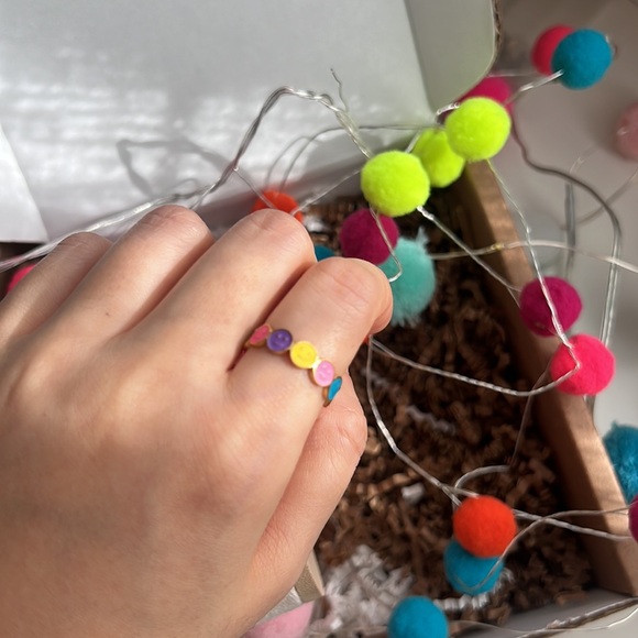 Happy Face Colorful Open Ring Size 6 - Picture 2 of 3